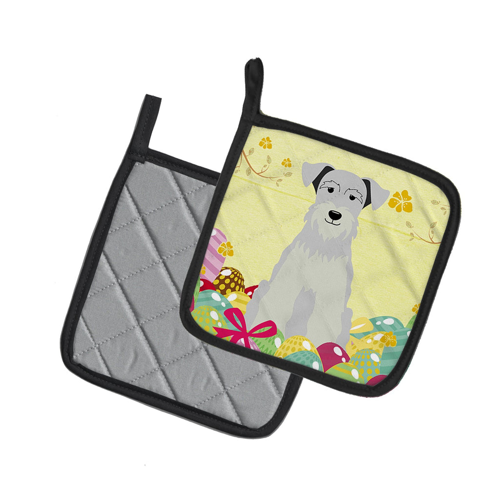 Easter Eggs Miniature Schnauzer White Pot Holder Set of 2 Heat Resistant Quilted Hot Pads 7.5 x 7.5 Inch, Insulated Kitchen Trivets for Cooking & Baking