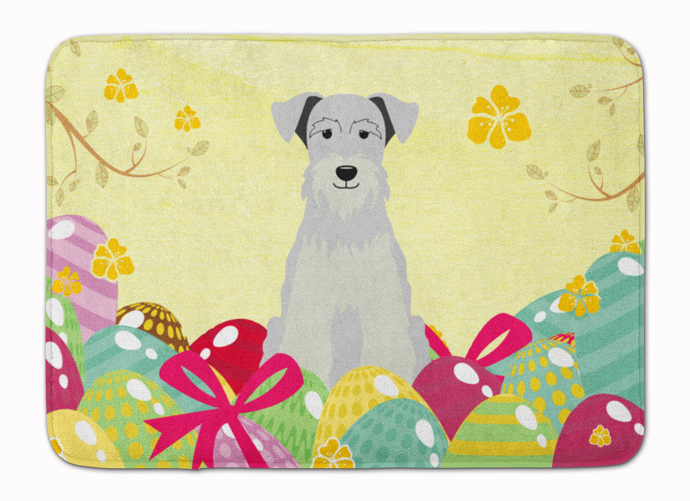 Easter Eggs Miniature Schnauzer White Memory Foam Kitchen Mat Machine Washable Anti-Fatigue Cushion Comfort Bath or Kitchen Rug