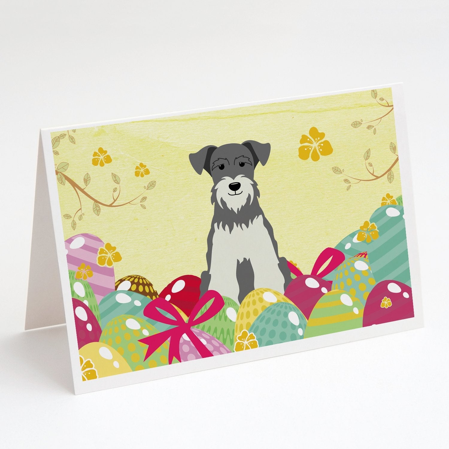 Easter Eggs Miniature Schnauzer Salt and Pepper Greeting Cards Pack of 8 Blank Cards with Envelopes Whimsical A7 Size 5x7