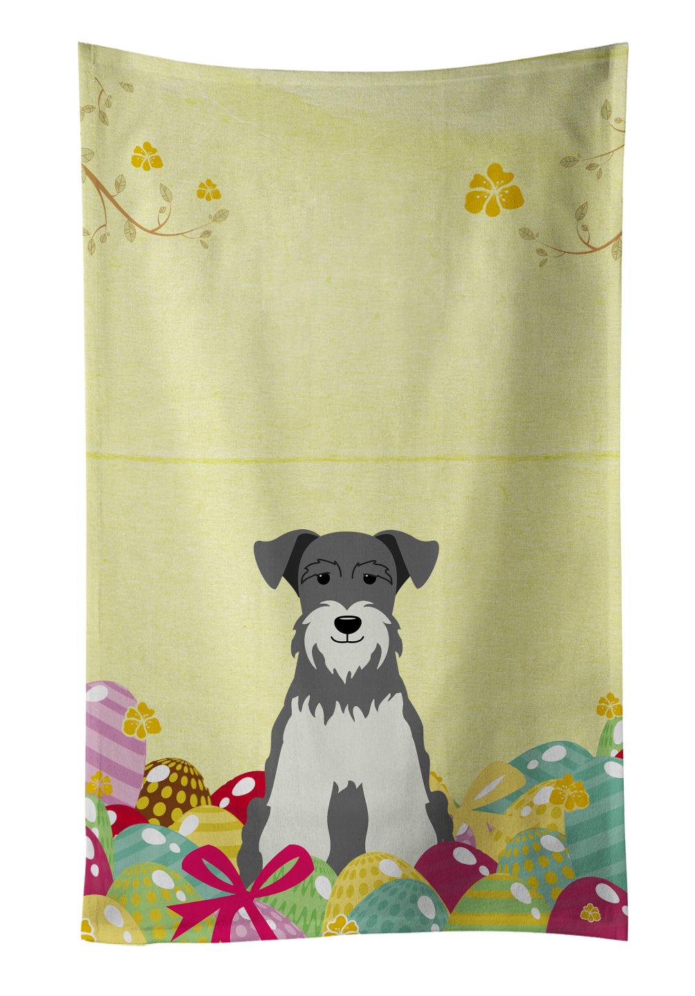 Easter Eggs Miniature Schnauzer Salt and Pepper Kitchen Towel Velour Plush Front and Cotton Loop Back Machine Washable