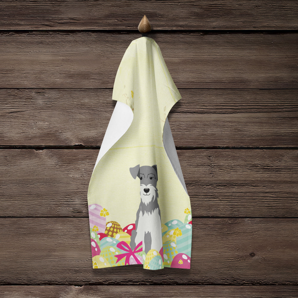 Easter Eggs Miniature Schnauzer Salt and Pepper Kitchen Towel Velour Plush Front and Cotton Loop Back Machine Washable