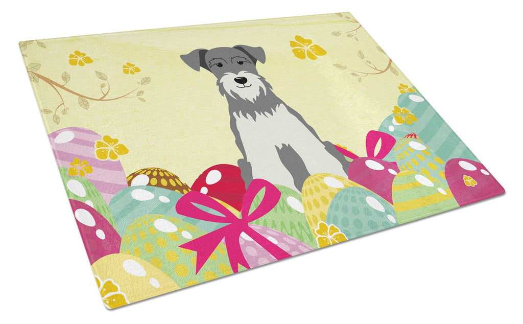 Easter Eggs Miniature Schnauzer Salt and Pepper Cutting Board Tempered Glass Kitchen Cutting Surface, Heat Resistant Chopping, Non-Slip Feet, Food Prep & Serving