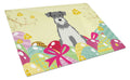 Easter Eggs Miniature Schnauzer Salt and Pepper Cutting Board Tempered Glass Kitchen Cutting Surface, Heat Resistant Chopping, Non-Slip Feet, Food Prep & Serving