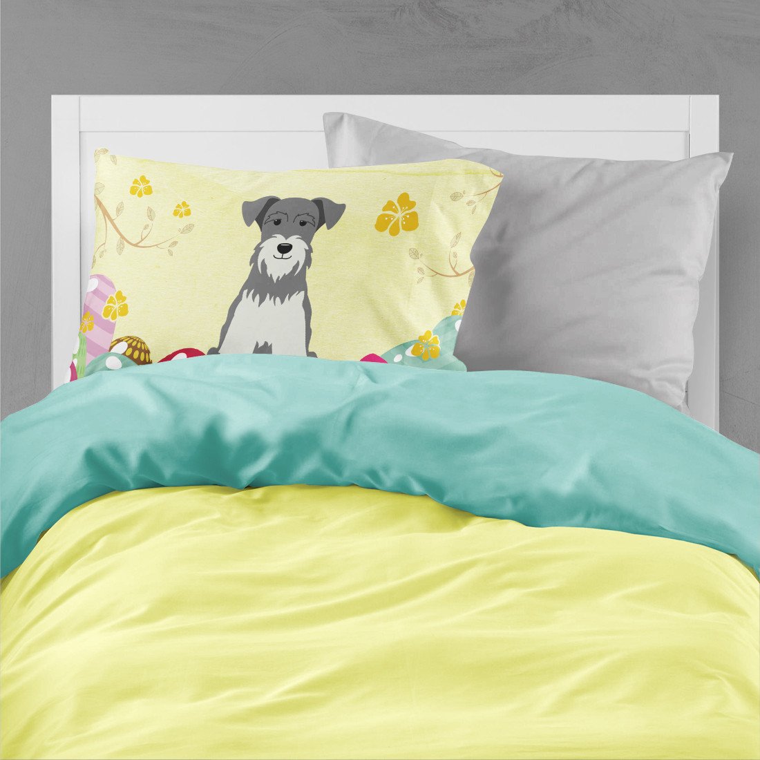 Easter Eggs Miniature Schnauzer Salt and Pepper Standard Pillowcase Lightweight Super Soft Easy Care Decorative Artwork Pillowcase, Standard
