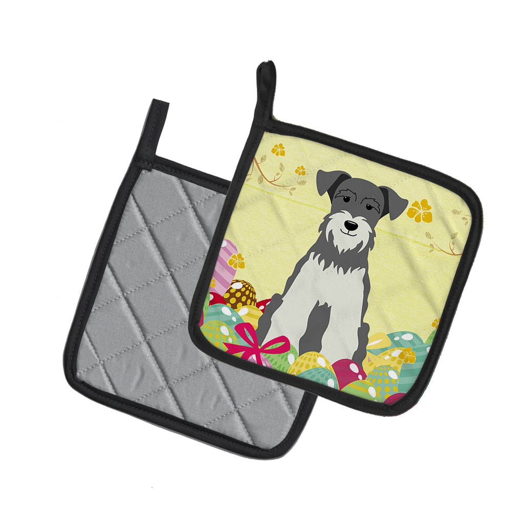 Easter Eggs Miniature Schnauzer Salt and Pepper Pot Holder Set of 2 Heat Resistant Quilted Hot Pads 7.5 x 7.5 Inch, Insulated Kitchen Trivets for Cooking & Baking