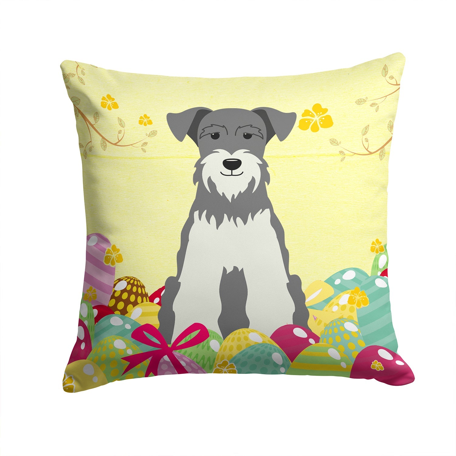 Easter Eggs Miniature Schnauzer Salt and Pepper Decorative Throw Pillow 14x14 Indoor Outdoor Accent Cushion, Fabric Cover with Insert for Sofa, Bed, Porch & Living Room