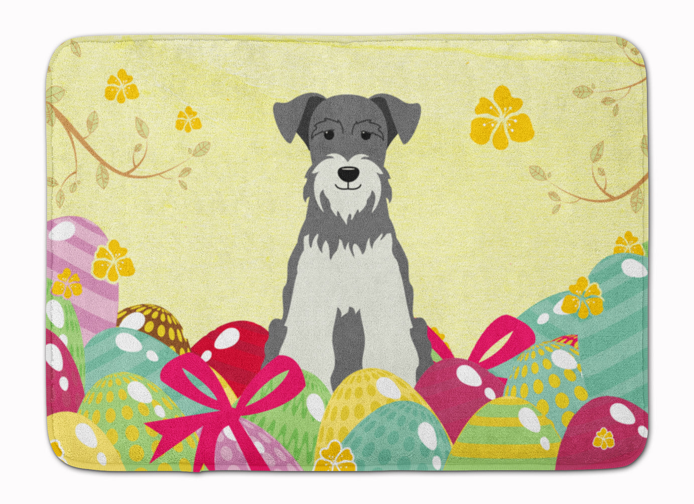Easter Eggs Miniature Schnauzer Salt and Pepper Memory Foam Kitchen Mat Machine Washable Anti-Fatigue Cushion Comfort Bath or Kitchen Rug