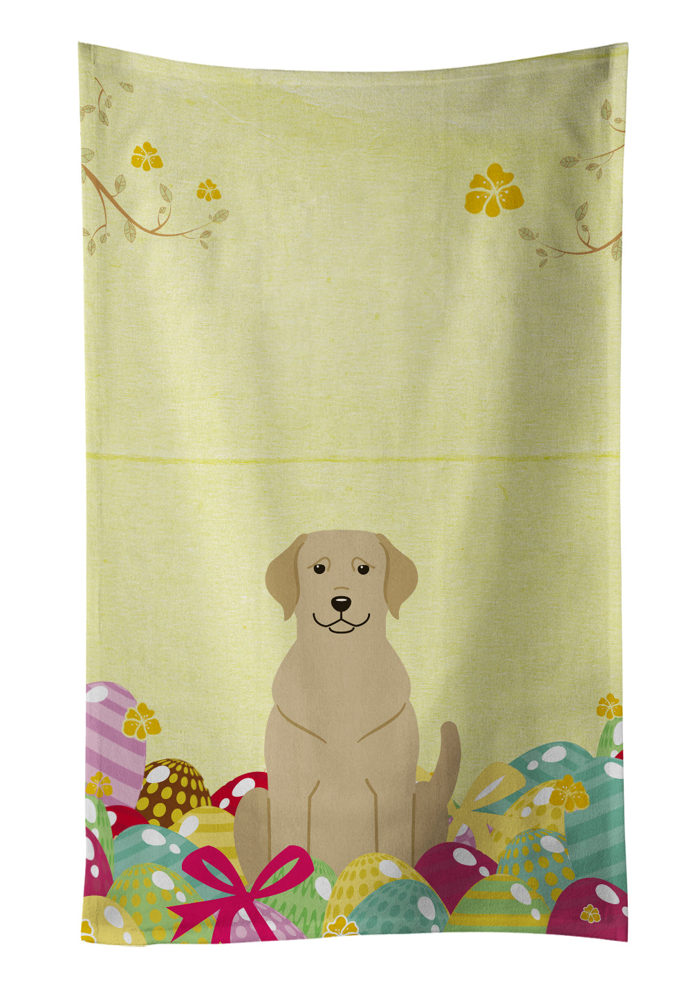 Easter Eggs Yellow Labrador Kitchen Towel Velour Plush Front and Cotton Loop Back Machine Washable