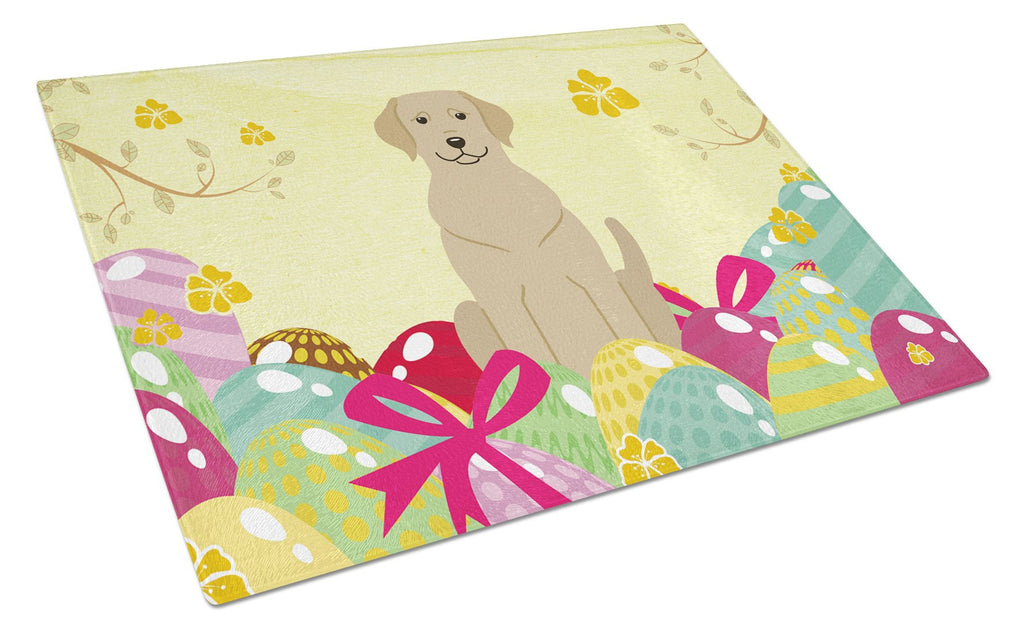 Easter Eggs Yellow Labrador Cutting Board Tempered Glass Kitchen Cutting Surface, Heat Resistant Chopping, Non-Slip Feet, Food Prep & Serving