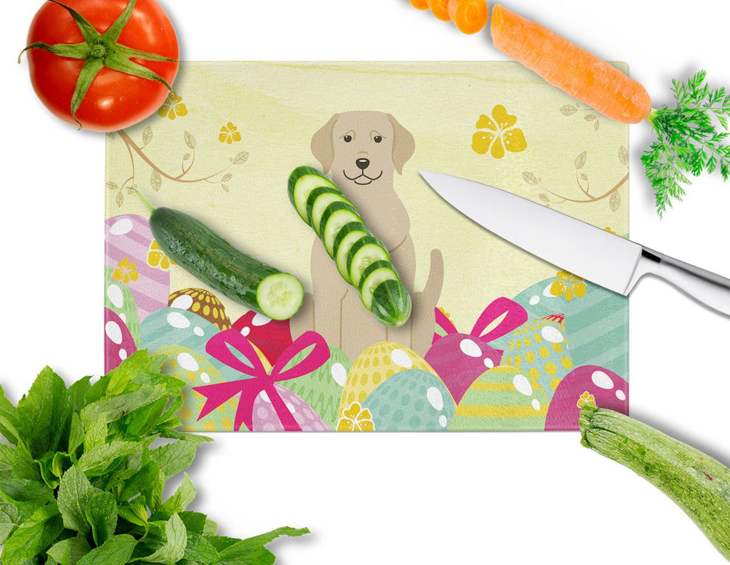 Easter Eggs Yellow Labrador Cutting Board Tempered Glass Kitchen Cutting Surface, Heat Resistant Chopping, Non-Slip Feet, Food Prep & Serving