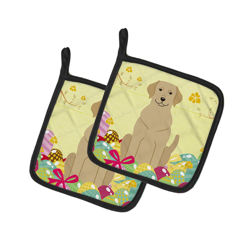 Easter Eggs Yellow Labrador Pot Holder Set of 2 Heat Resistant Quilted Hot Pads 7.5 x 7.5 Inch, Insulated Kitchen Trivets for Cooking & Baking