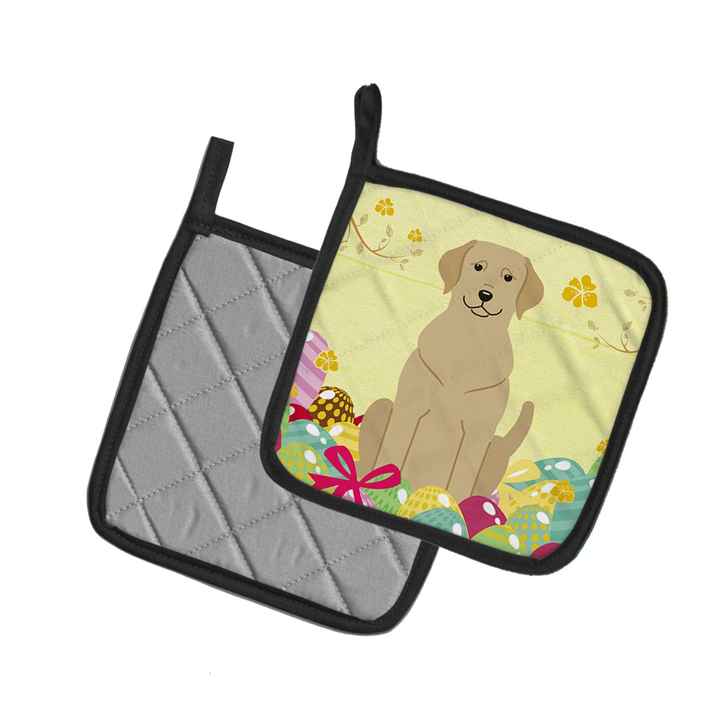 Easter Eggs Yellow Labrador Pot Holder Set of 2 Heat Resistant Quilted Hot Pads 7.5 x 7.5 Inch, Insulated Kitchen Trivets for Cooking & Baking