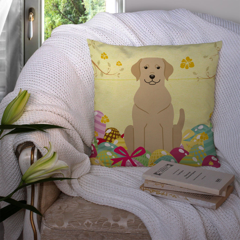 Easter Eggs Yellow Labrador Decorative Throw Pillow 14x14 Indoor Outdoor Accent Cushion, Fabric Cover with Insert for Sofa, Bed, Porch & Living Room
