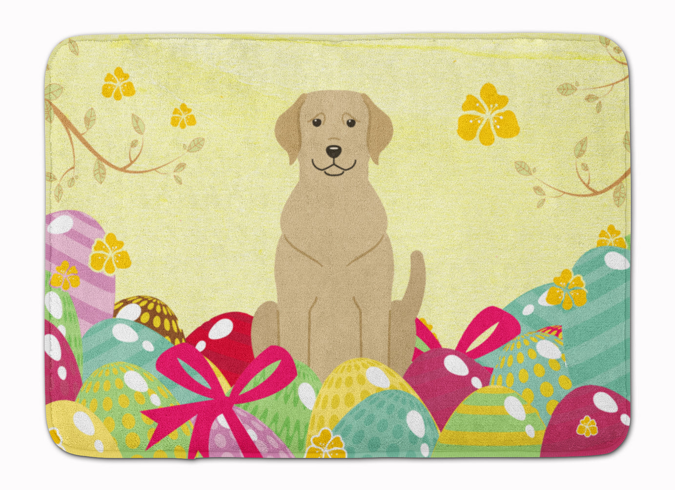 Easter Eggs Yellow Labrador Memory Foam Kitchen Mat Machine Washable Anti-Fatigue Cushion Comfort Bath or Kitchen Rug