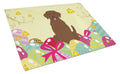 Easter Eggs Chocolate Labrador Cutting Board Tempered Glass Kitchen Cutting Surface, Heat Resistant Chopping, Non-Slip Feet, Food Prep & Serving