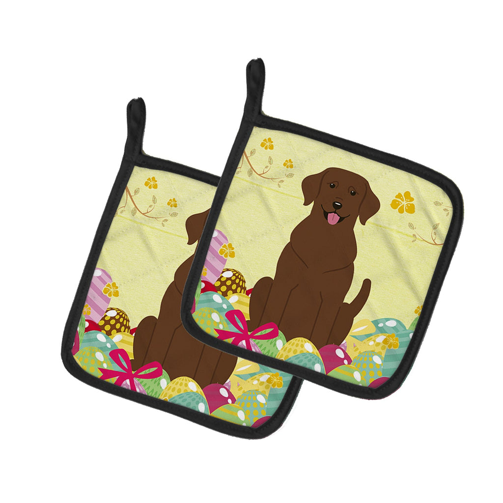 Easter Eggs Chocolate Labrador Pot Holder Set of 2 Heat Resistant Quilted Hot Pads 7.5 x 7.5 Inch, Insulated Kitchen Trivets for Cooking & Baking