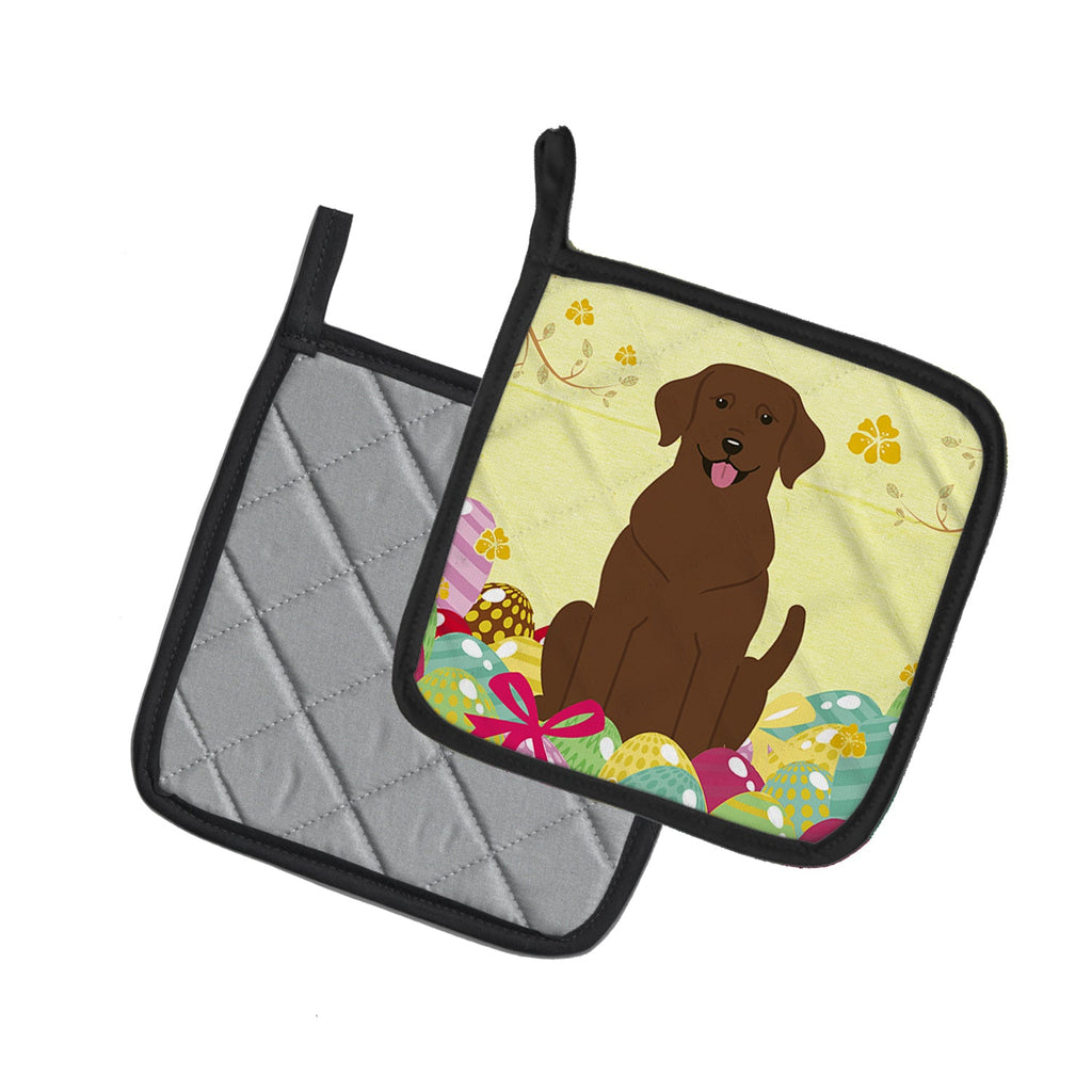 Easter Eggs Chocolate Labrador Pot Holder Set of 2 Heat Resistant Quilted Hot Pads 7.5 x 7.5 Inch, Insulated Kitchen Trivets for Cooking & Baking