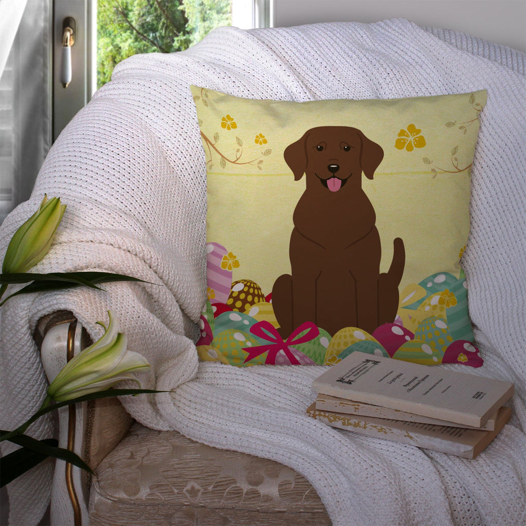 Easter Eggs Chocolate Labrador Decorative Throw Pillow 14x14 Indoor Outdoor Accent Cushion, Fabric Cover with Insert for Sofa, Bed, Porch & Living Room