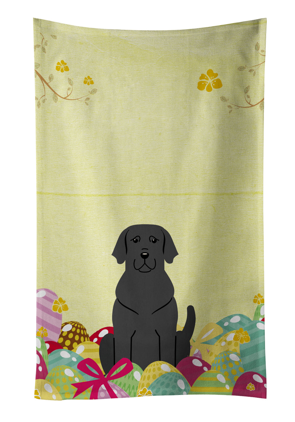 Easter Eggs Black Labrador Kitchen Towel Velour Plush Front and Cotton Loop Back Machine Washable