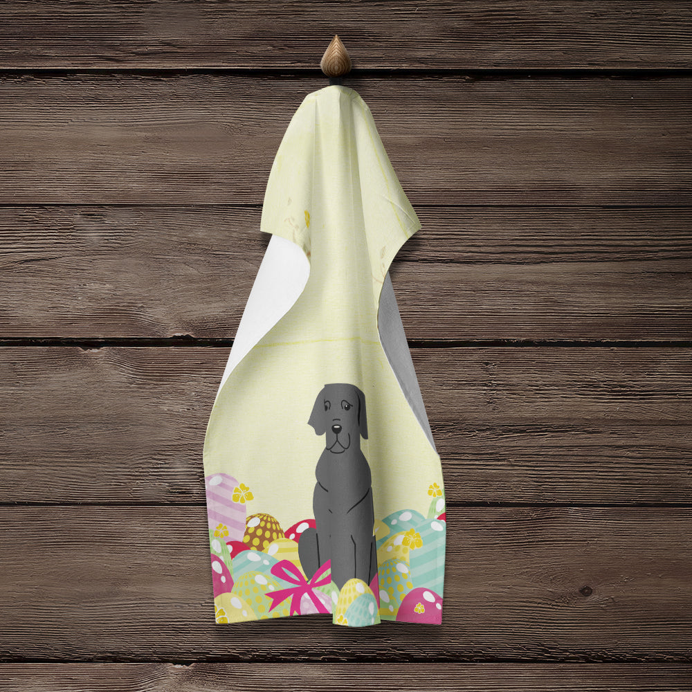 Easter Eggs Black Labrador Kitchen Towel Velour Plush Front and Cotton Loop Back Machine Washable