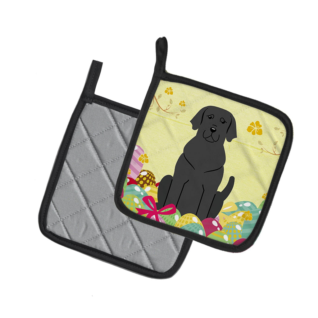 Easter Eggs Black Labrador Pot Holder Set of 2 Heat Resistant Quilted Hot Pads 7.5 x 7.5 Inch, Insulated Kitchen Trivets for Cooking & Baking