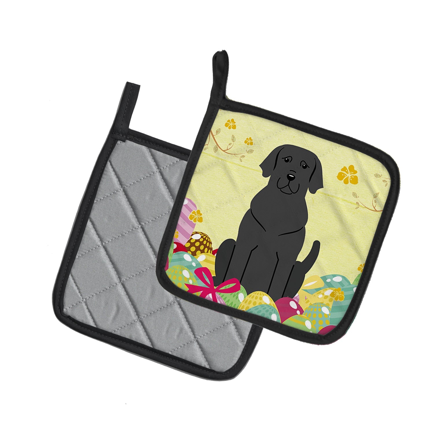 Easter Eggs Black Labrador Pot Holder Set of 2 Heat Resistant Quilted Hot Pads 7.5 x 7.5 Inch, Insulated Kitchen Trivets for Cooking & Baking