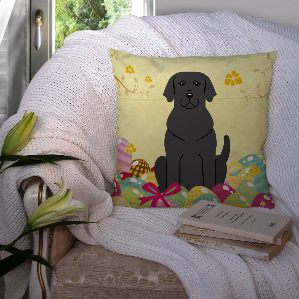 Easter Eggs Black Labrador Decorative Throw Pillow 14x14 Indoor Outdoor Accent Cushion, Fabric Cover with Insert for Sofa, Bed, Porch & Living Room