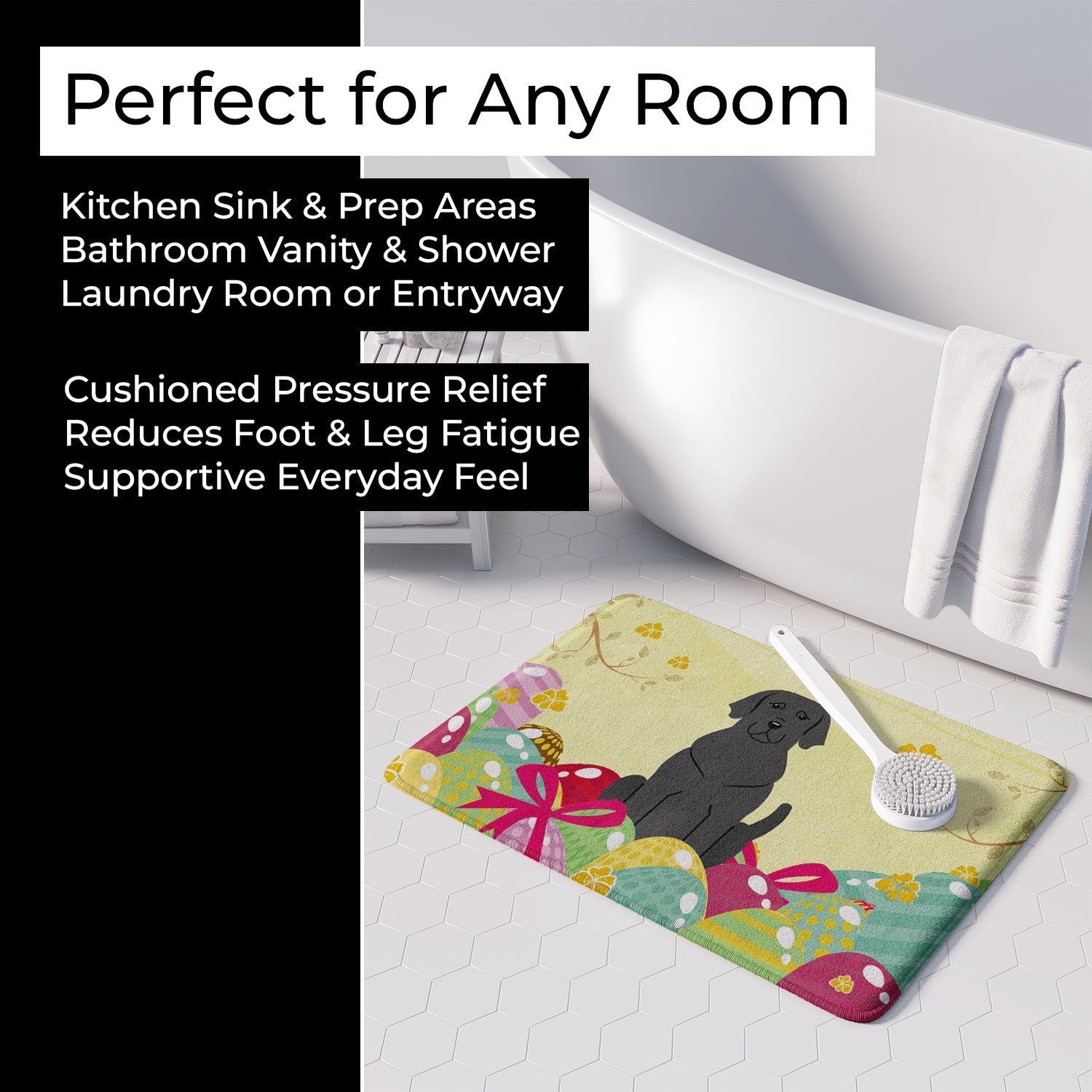 Easter Eggs Black Labrador Memory Foam Kitchen Mat Machine Washable Anti-Fatigue Cushion Comfort Bath or Kitchen Rug