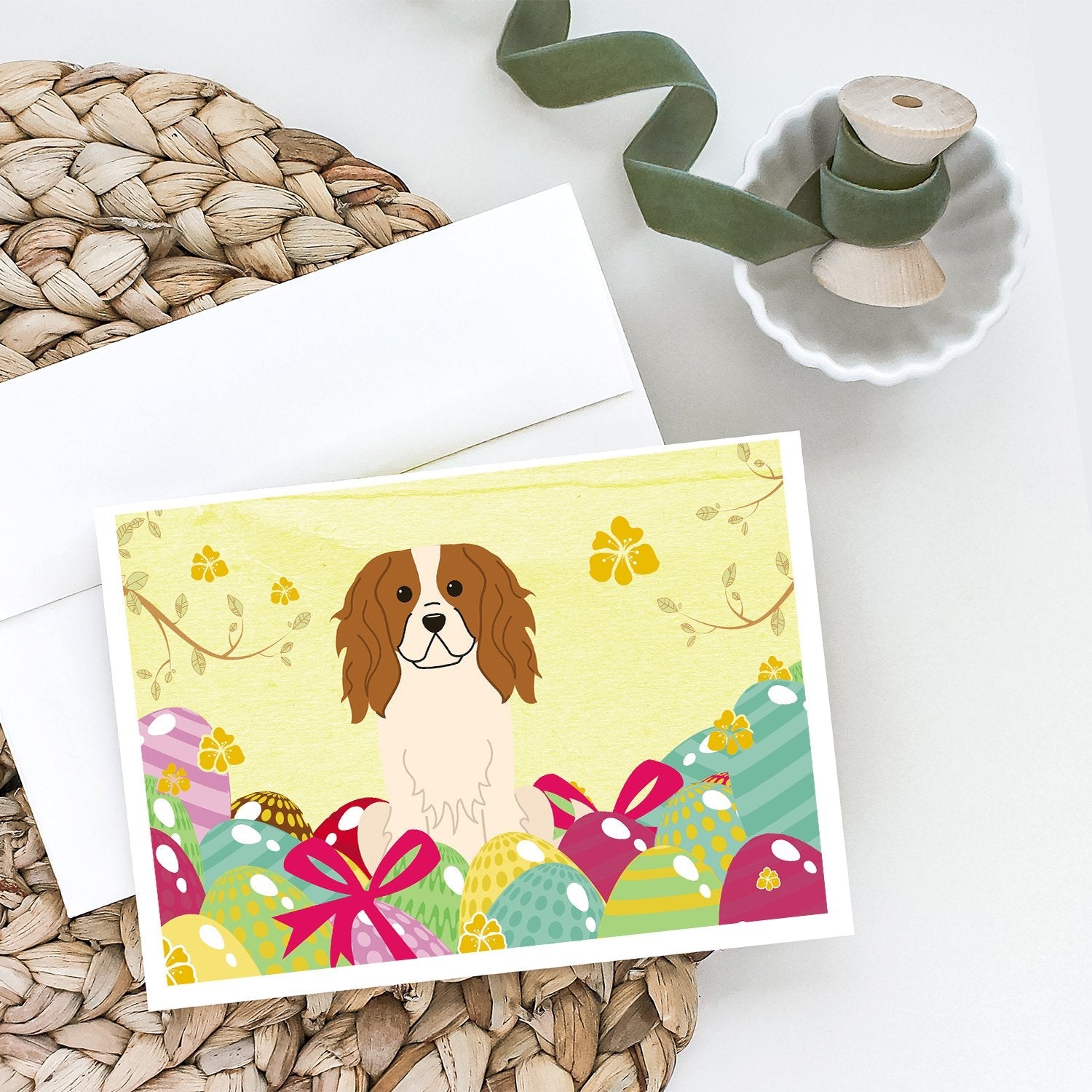 Easter Eggs Cavalier Spaniel Greeting Cards Pack of 8 Blank Cards with Envelopes Whimsical A7 Size 5x7