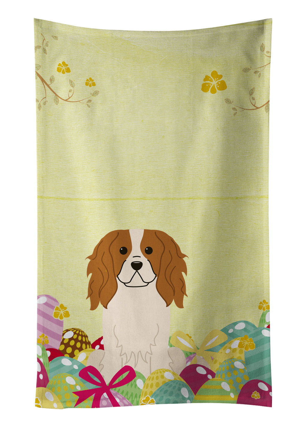 Easter Eggs Cavalier Spaniel Kitchen Towel Velour Plush Front and Cotton Loop Back Machine Washable
