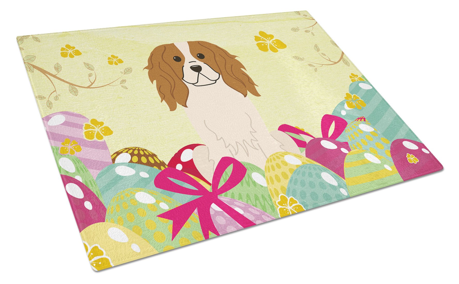 Easter Eggs Cavalier Spaniel Cutting Board Tempered Glass Kitchen Cutting Surface, Heat Resistant Chopping, Non-Slip Feet, Food Prep & Serving