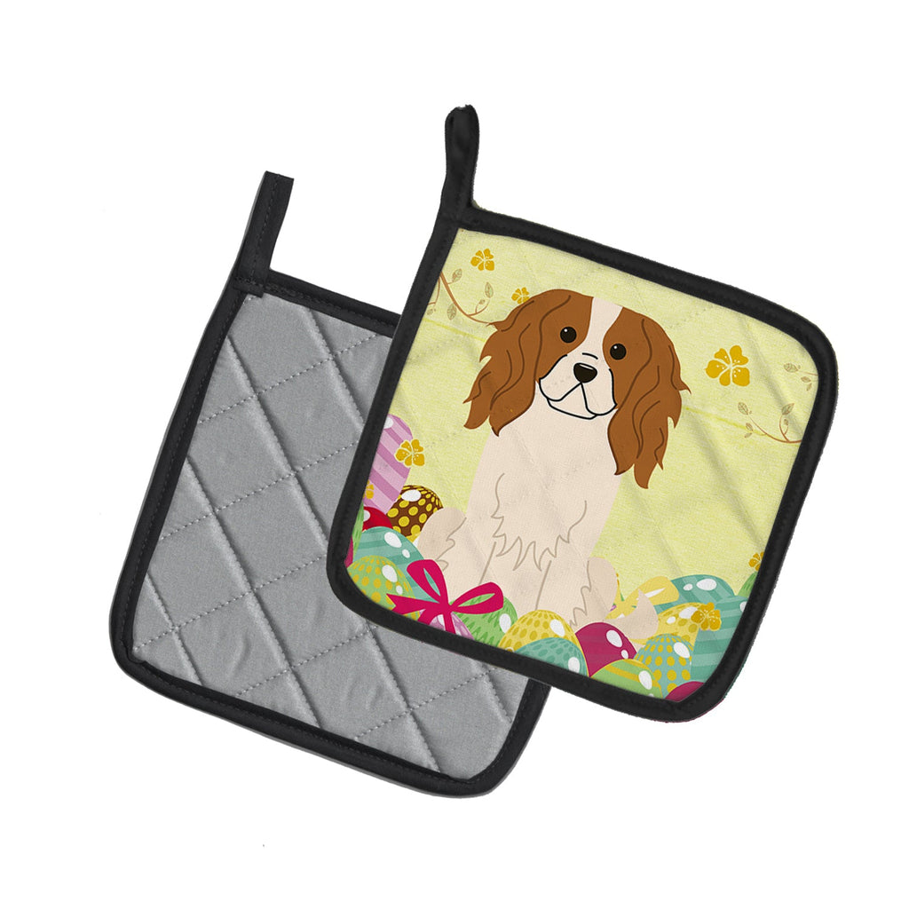 Easter Eggs Cavalier Spaniel Pot Holder Set of 2 Heat Resistant Quilted Hot Pads 7.5 x 7.5 Inch, Insulated Kitchen Trivets for Cooking & Baking