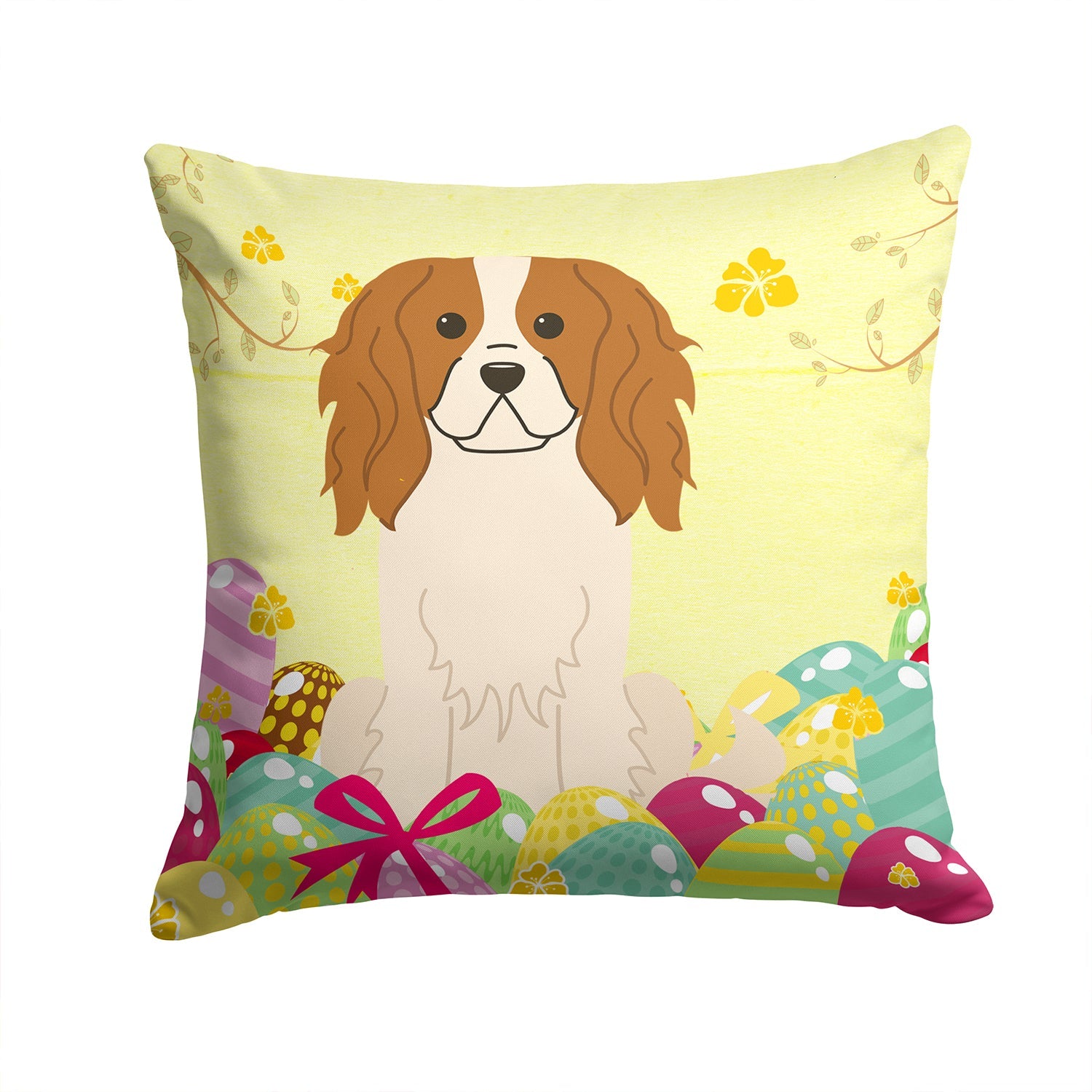 Easter Eggs Cavalier Spaniel Decorative Throw Pillow 14x14 Indoor Outdoor Accent Cushion, Fabric Cover with Insert for Sofa, Bed, Porch & Living Room