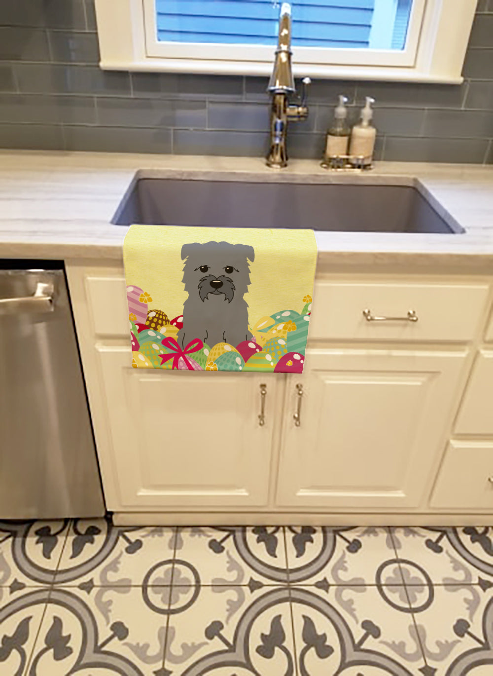Easter Eggs Glen of Imal Grey Kitchen Towel Velour Plush Front and Cotton Loop Back Machine Washable