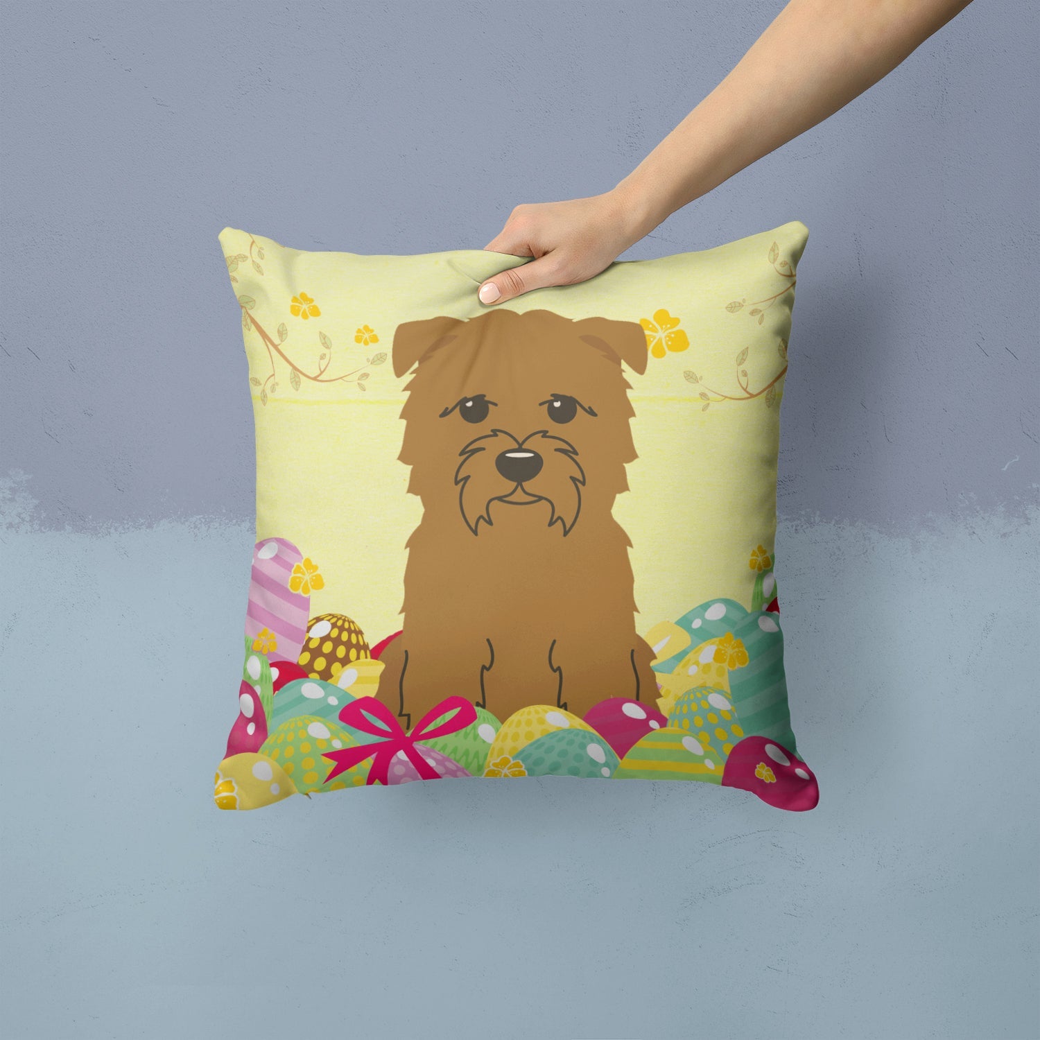 Easter Eggs Glen of Imal Tan Decorative Throw Pillow 14x14 Indoor Outdoor Accent Cushion, Fabric Cover with Insert for Sofa, Bed, Porch & Living Room