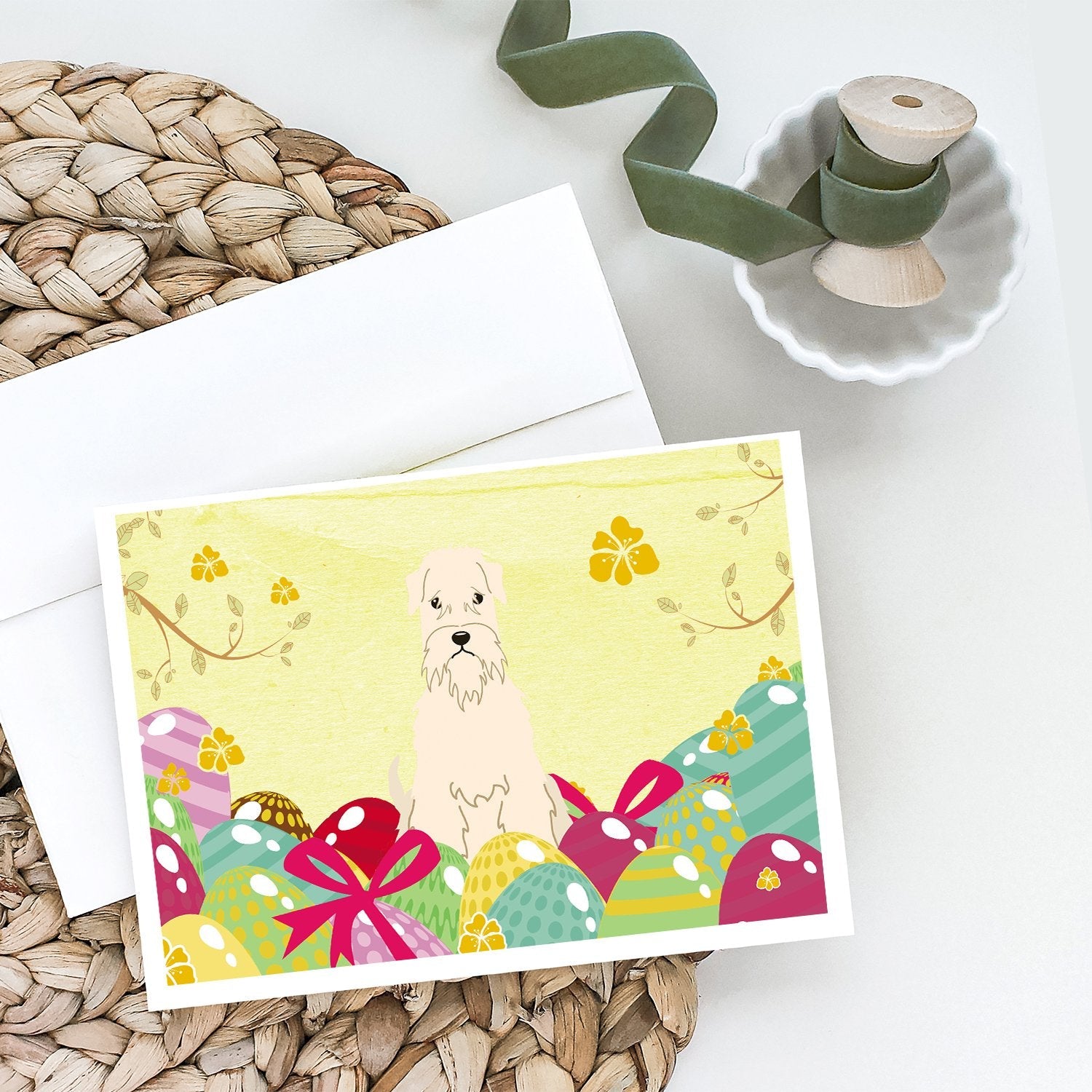 Easter Eggs Soft Coated Wheaten Terrier Greeting Cards Pack of 8 Blank Cards with Envelopes Whimsical A7 Size 5x7