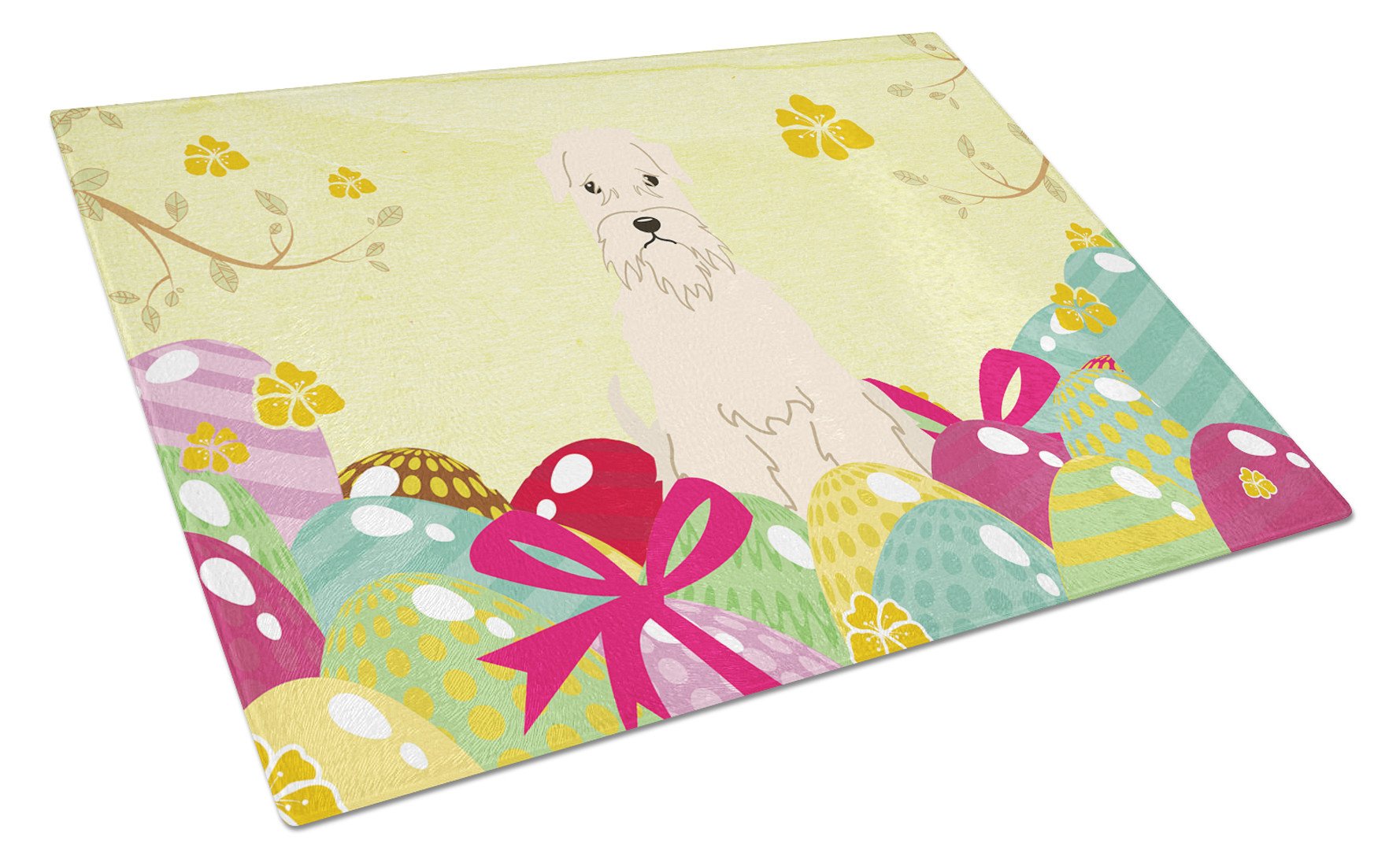 Easter Eggs Soft Coated Wheaten Terrier Cutting Board Tempered Glass Kitchen Cutting Surface, Heat Resistant Chopping, Non-Slip Feet, Food Prep & Serving