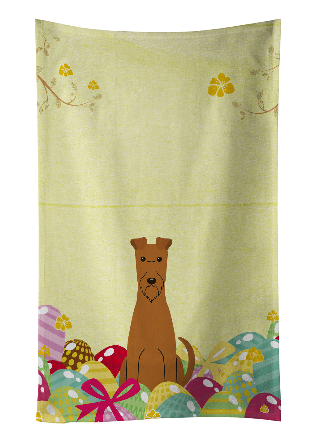 Easter Eggs Irish Terrier Kitchen Towel Velour Plush Front and Cotton Loop Back Machine Washable