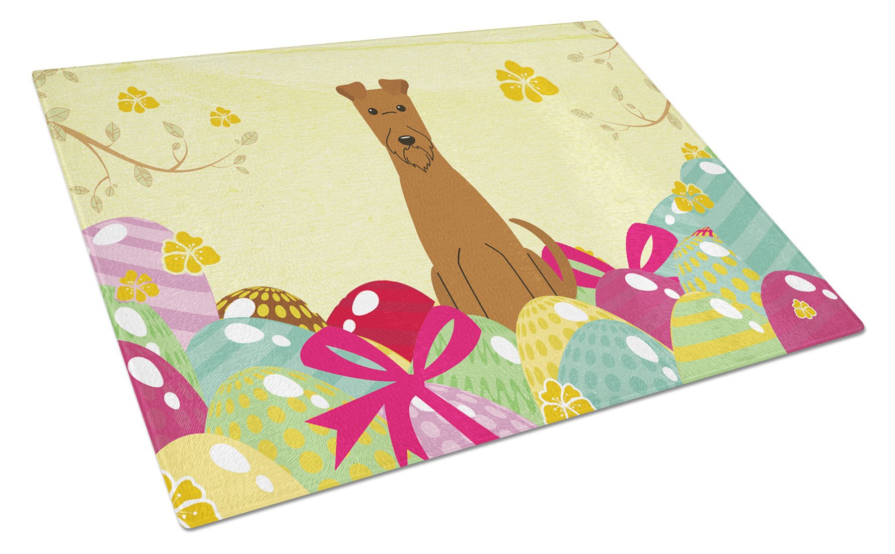 Easter Eggs Irish Terrier Cutting Board Tempered Glass Kitchen Cutting Surface, Heat Resistant Chopping, Non-Slip Feet, Food Prep & Serving