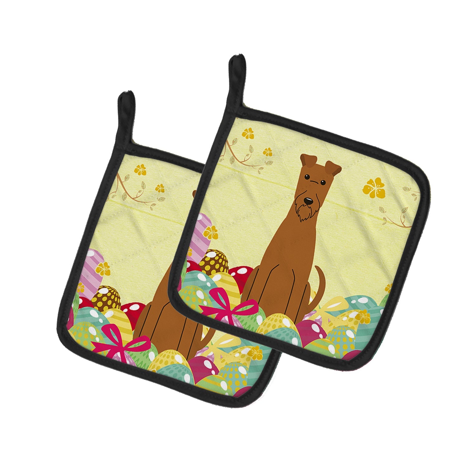 Easter Eggs Irish Terrier Pot Holder Set of 2 Heat Resistant Quilted Hot Pads 7.5 x 7.5 Inch, Insulated Kitchen Trivets for Cooking & Baking