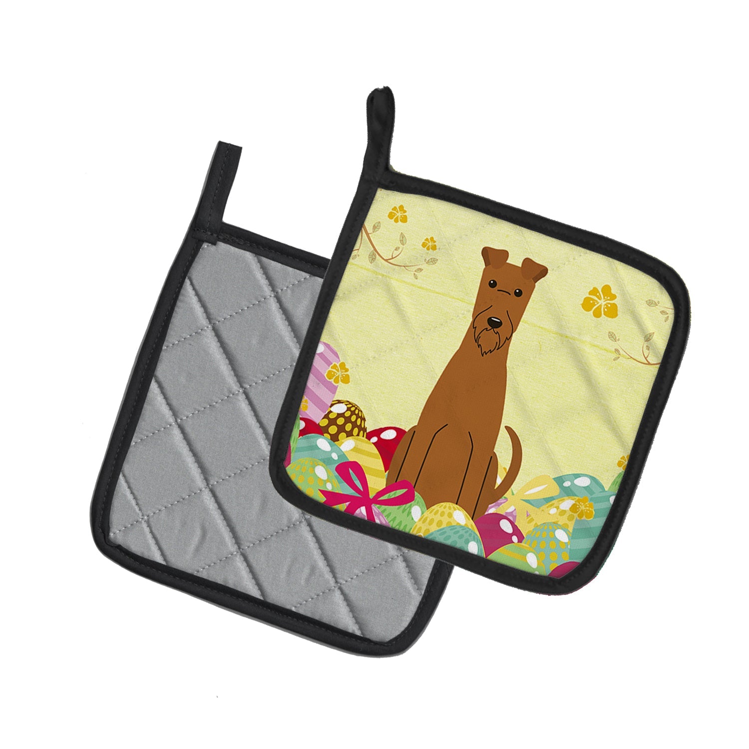 Easter Eggs Irish Terrier Pot Holder Set of 2 Heat Resistant Quilted Hot Pads 7.5 x 7.5 Inch, Insulated Kitchen Trivets for Cooking & Baking