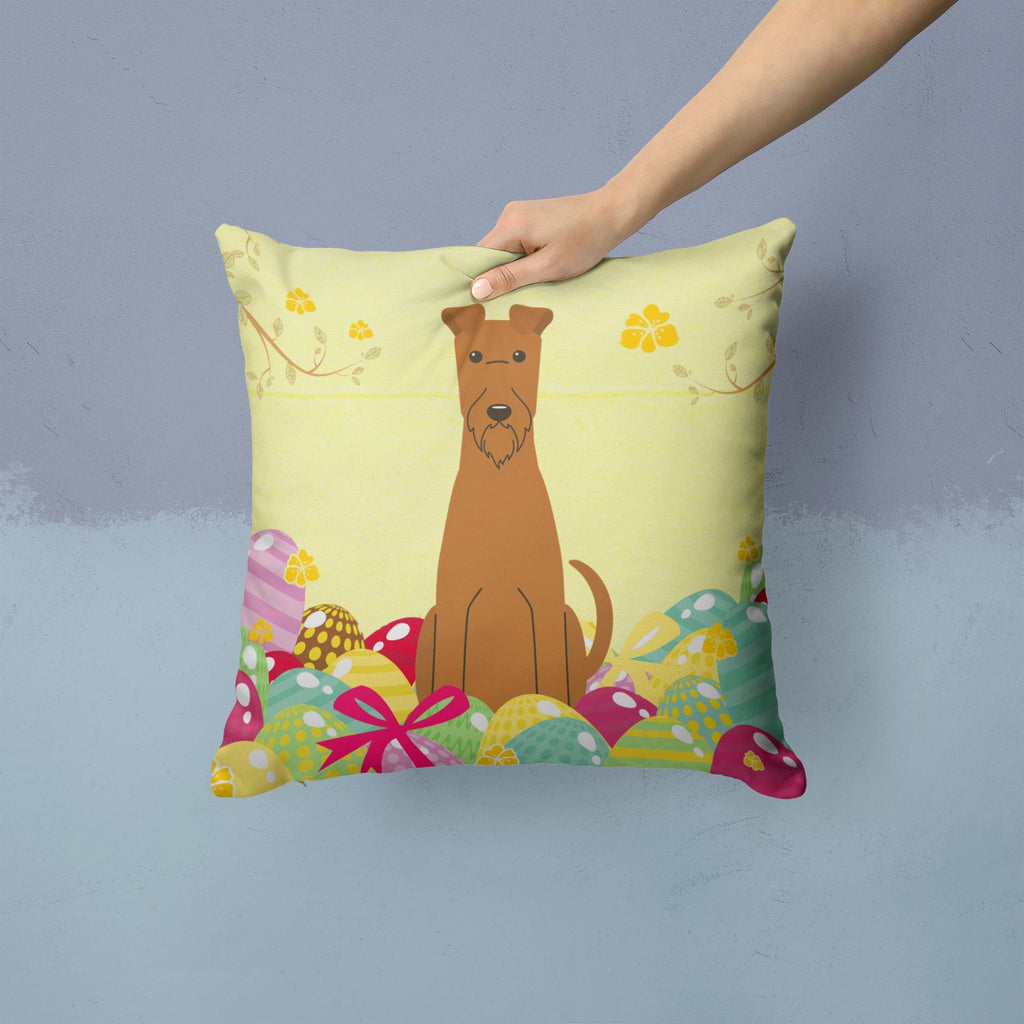 Easter Eggs Irish Terrier Decorative Throw Pillow 14x14 Indoor Outdoor Accent Cushion, Fabric Cover with Insert for Sofa, Bed, Porch & Living Room