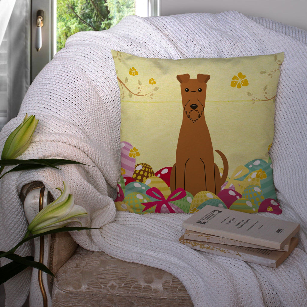 Easter Eggs Irish Terrier Decorative Throw Pillow 14x14 Indoor Outdoor Accent Cushion, Fabric Cover with Insert for Sofa, Bed, Porch & Living Room