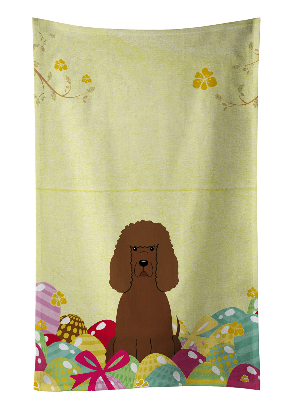 Easter Eggs Irish Water Spaniel Kitchen Towel Velour Plush Front and Cotton Loop Back Machine Washable