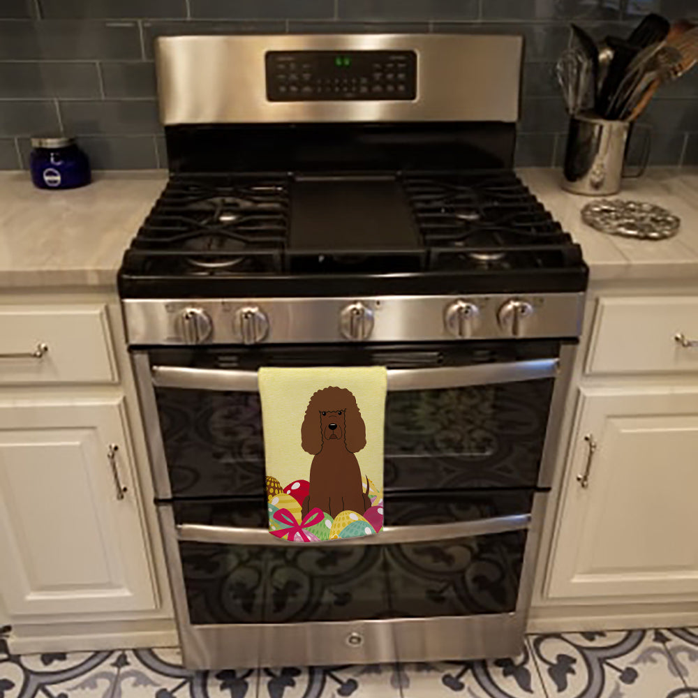 Easter Eggs Irish Water Spaniel Kitchen Towel Velour Plush Front and Cotton Loop Back Machine Washable