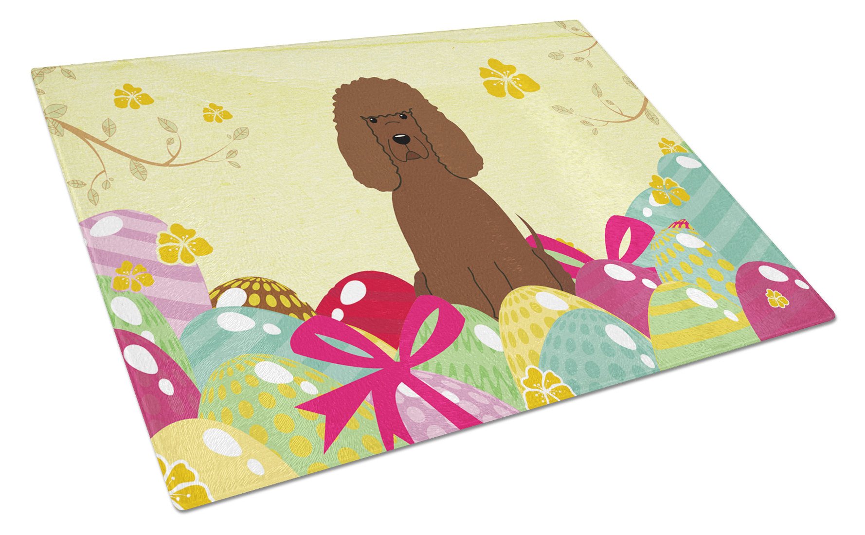 Easter Eggs Irish Water Spaniel Cutting Board Tempered Glass Kitchen Cutting Surface, Heat Resistant Chopping, Non-Slip Feet, Food Prep & Serving