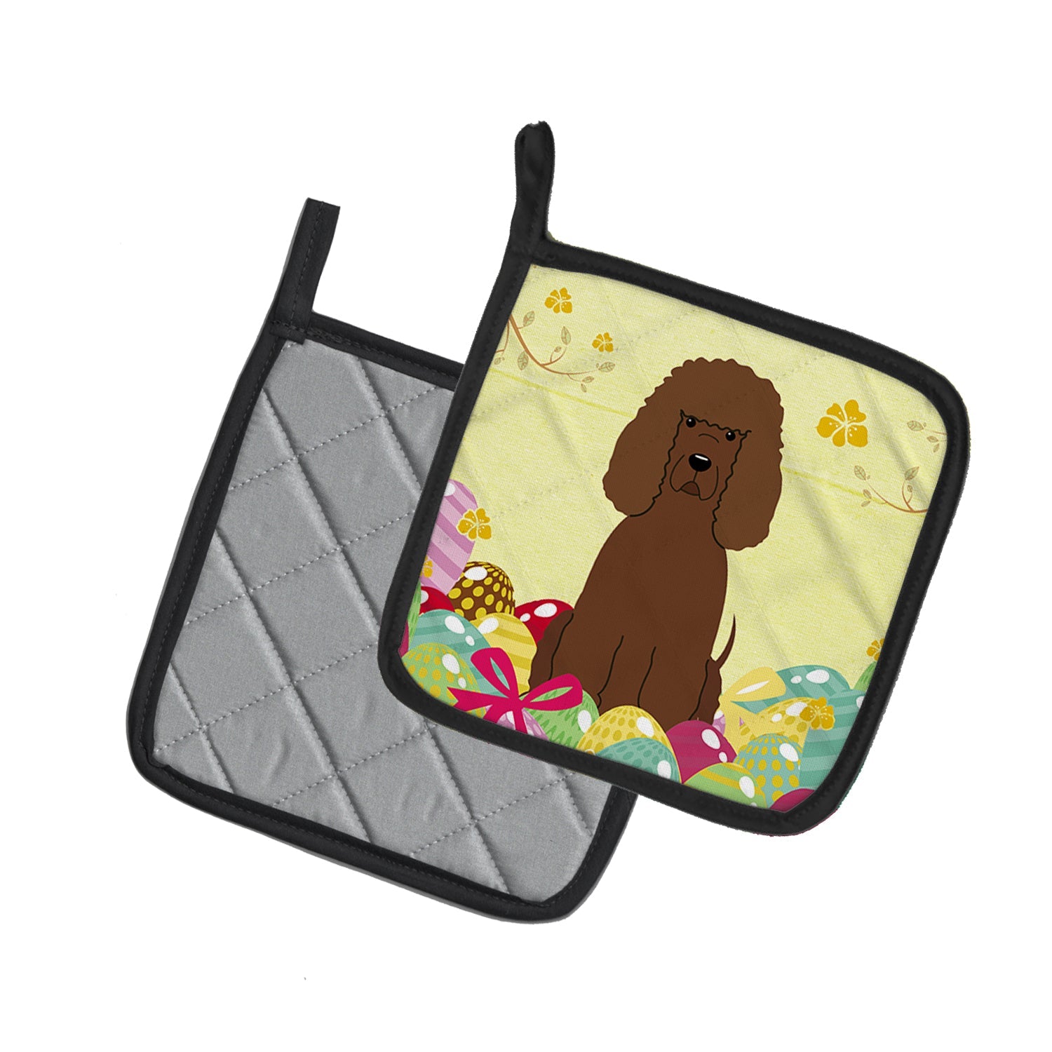 Easter Eggs Irish Water Spaniel Pot Holder Set of 2 Heat Resistant Quilted Hot Pads 7.5 x 7.5 Inch, Insulated Kitchen Trivets for Cooking & Baking
