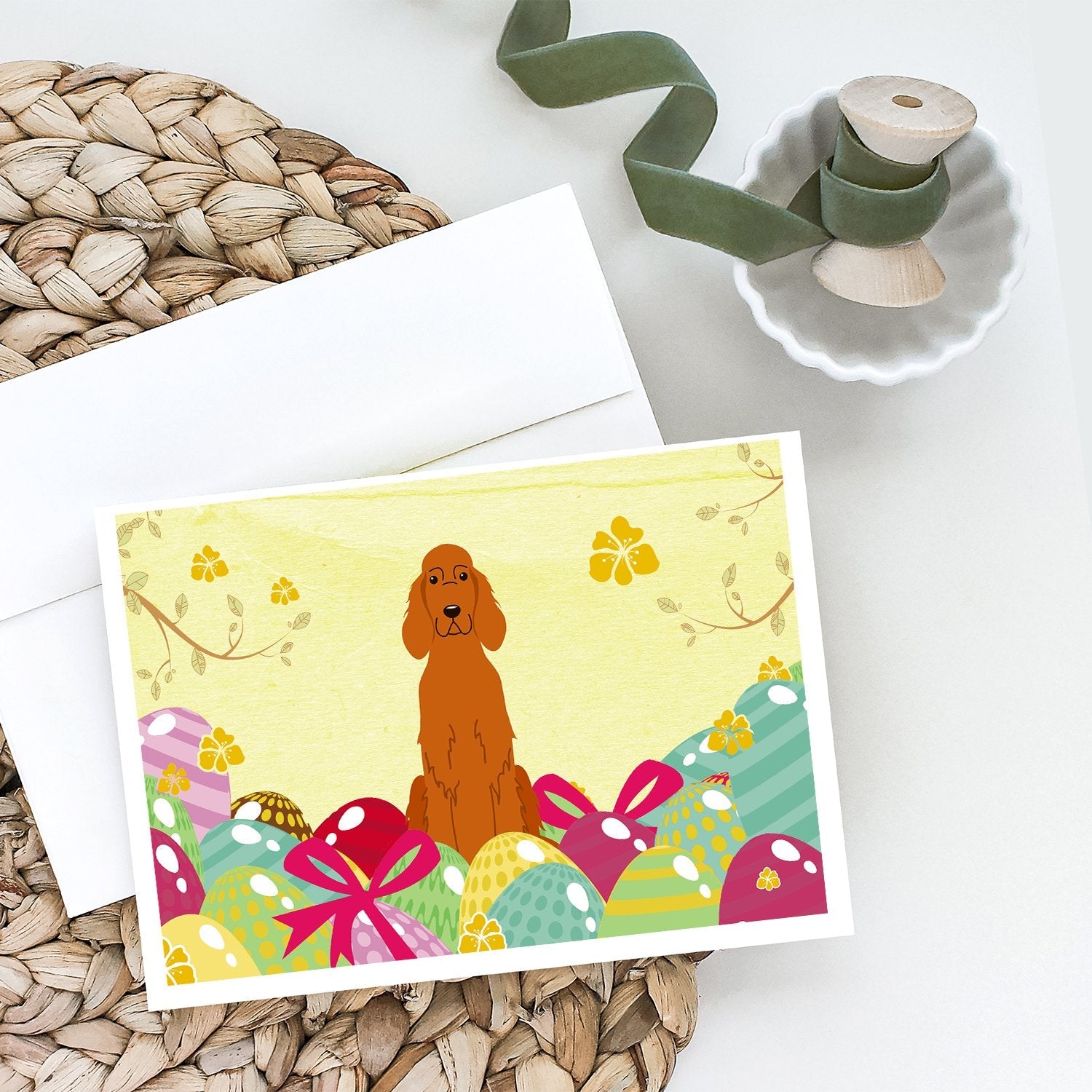 Easter Eggs Irish Setter Greeting Cards Pack of 8 Blank Cards with Envelopes Whimsical A7 Size 5x7
