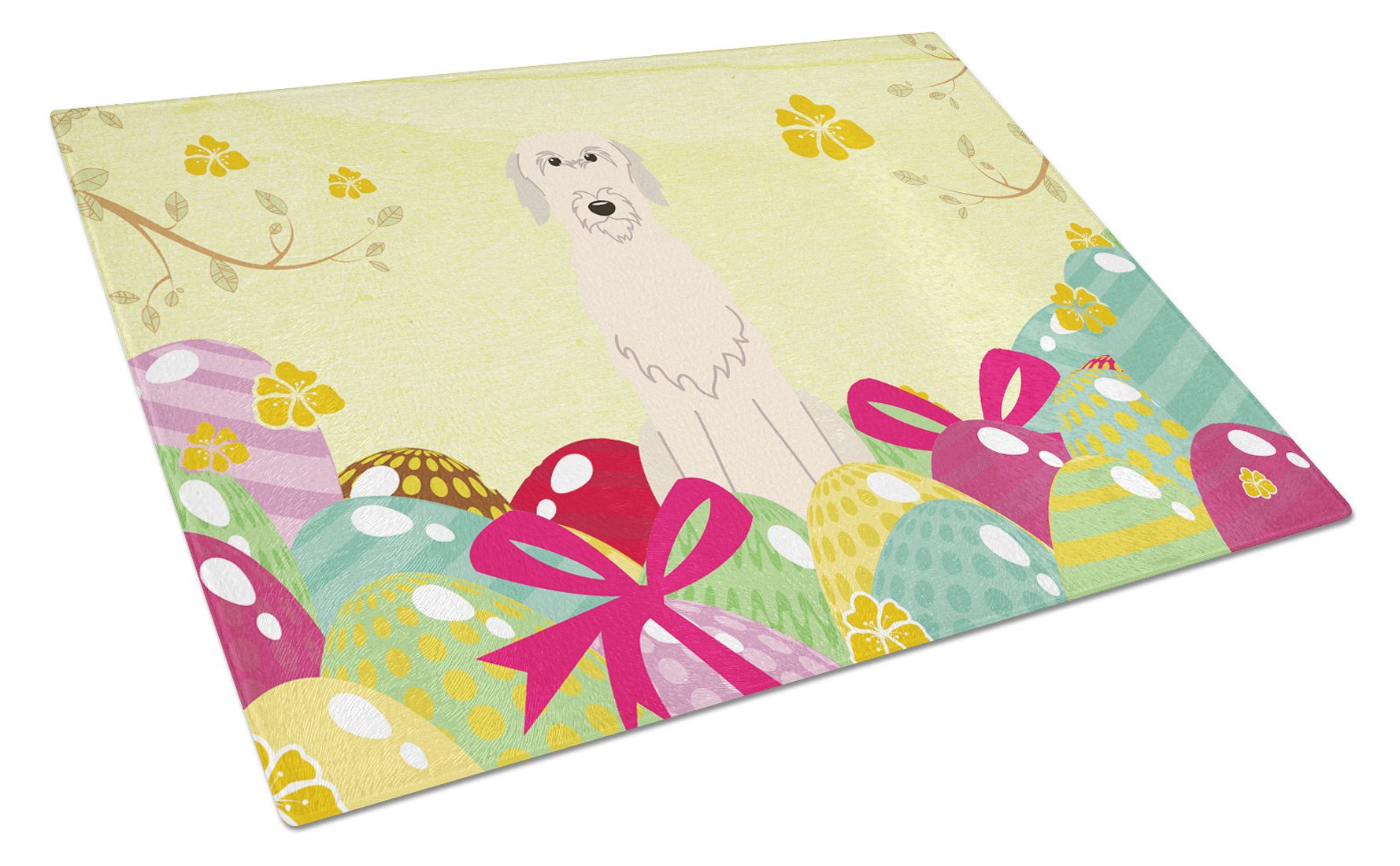 Easter Eggs Irish Wolfhound Cutting Board Tempered Glass Kitchen Cutting Surface, Heat Resistant Chopping, Non-Slip Feet, Food Prep & Serving