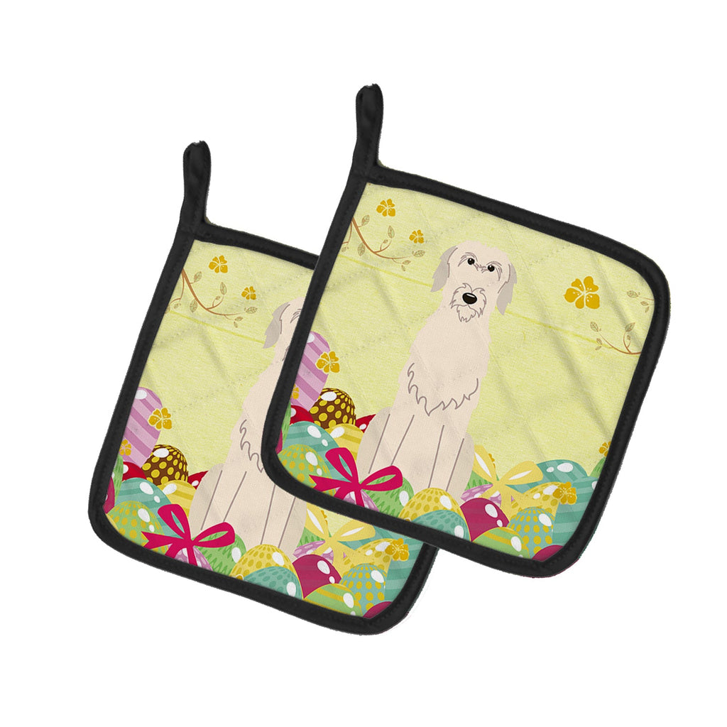 Easter Eggs Irish Wolfhound Pot Holder Set of 2 Heat Resistant Quilted Hot Pads 7.5 x 7.5 Inch, Insulated Kitchen Trivets for Cooking & Baking